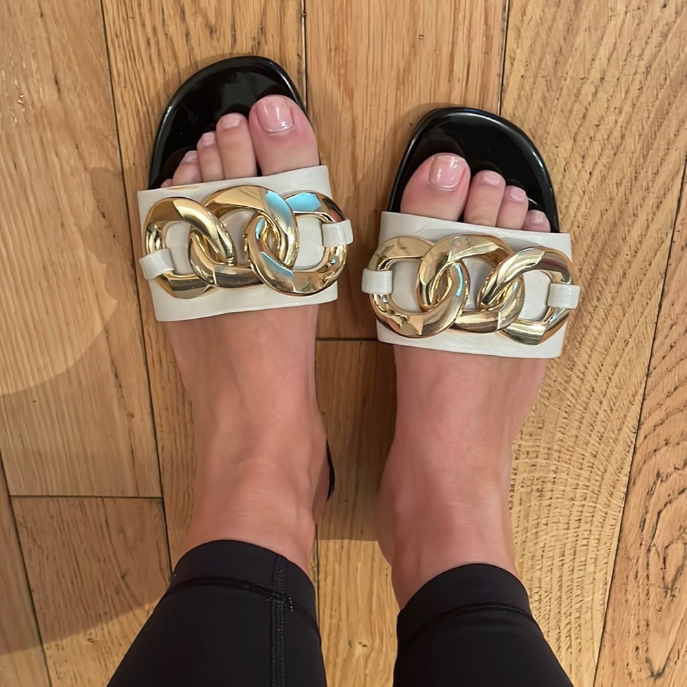Zara Black and Gold Chain Sandals